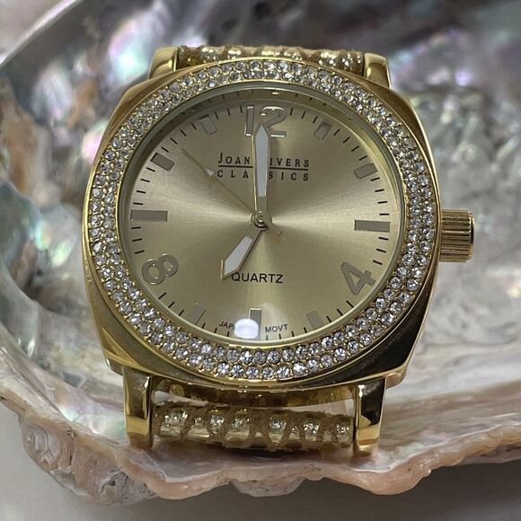 Vintage Joan River Classic Quartz Watch Women’s Gold Leather Crystal Bezel - Picture 8 of 16